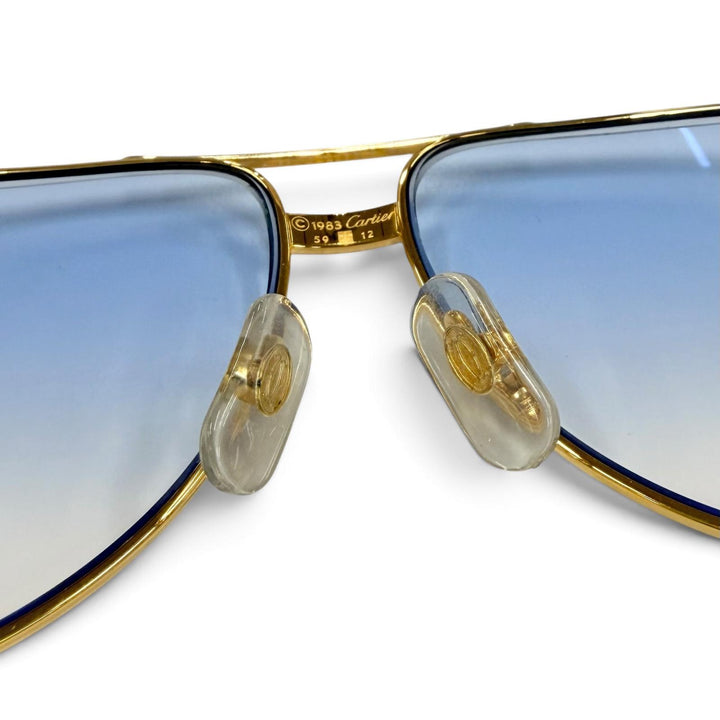 美品●Cartier カルティエ ヴィンテージ トリニティ ツーブリッジ ティアドロップ サングラス ゴールド ボルドー 59□12 140 仏製 メンズ