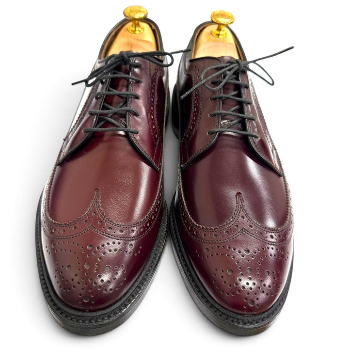 未使用品□AllenEdmonds アレンエドモンズ MacNeil ウィングチップ フルブローグ 縦文字ロゴ ドレスシューズ バーガンディ 7.5 USA製