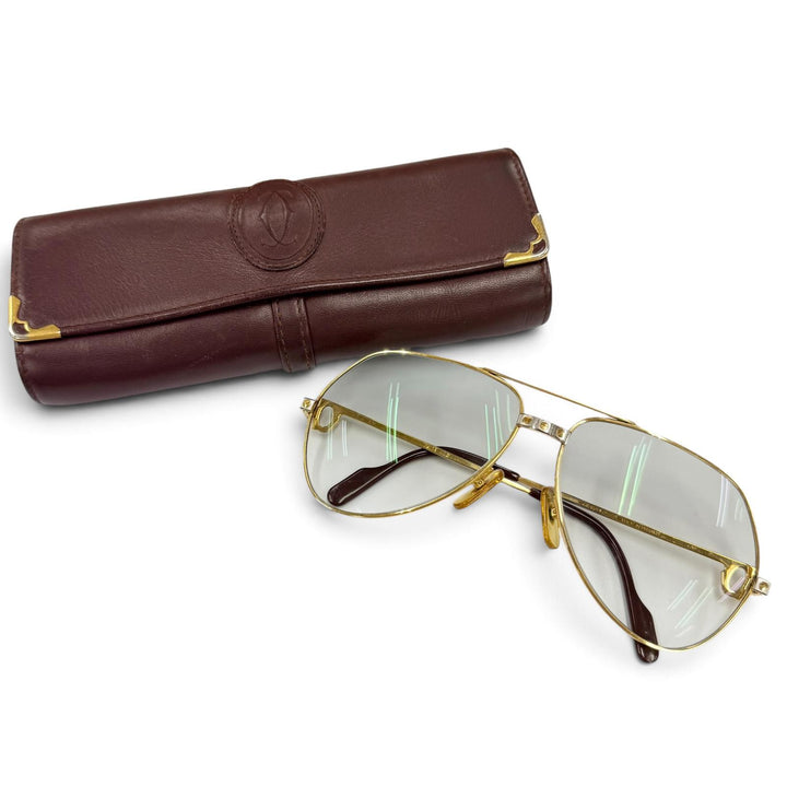 良品●Cartier カルティエ ヴィンテージ サントス ツーブリッジ ティアドロップ メガネ 眼鏡 アイウェア ゴールド 59□14 130 仏製 メンズ