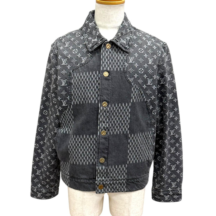 極美品□LOUIS VUITTON NIGO ジャイアントダミエ ウェーブスモノグラム ウォッシュド加工 デニムジャケット グレー 48 フランス製 正規品