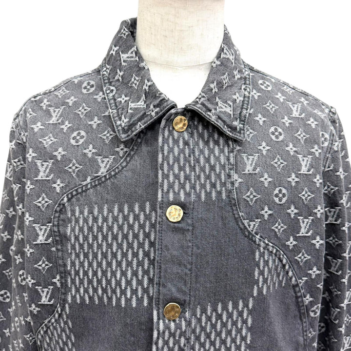 極美品□LOUIS VUITTON NIGO ジャイアントダミエ ウェーブスモノグラム ウォッシュド加工 デニムジャケット グレー 48 フランス製 正規品