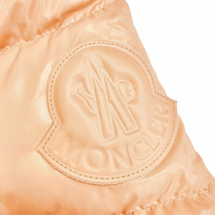 極美品△MONCLER モンクレール RHIN ロゴパッチ付き ベルト付き フーデット ダウンジャケット ピンクベージュ系 00 正規品 ハンガー付き