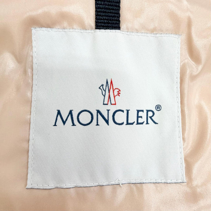 極美品△MONCLER モンクレール RHIN ロゴパッチ付き ベルト付き フーデット ダウンジャケット ピンクベージュ系 00 正規品 ハンガー付き
