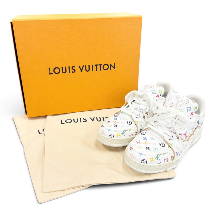 美品●LOUIS VUITTON MURAKAMI ルイヴィトン 村上隆 2024年製 LV トレイナー レザー スニーカー ホワイト 6.5 イタリア製 メンズ 箱付