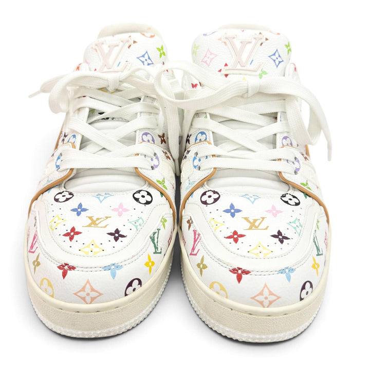美品●LOUIS VUITTON MURAKAMI ルイヴィトン 村上隆 2024年製 LV トレイナー レザー スニーカー ホワイト 6.5 イタリア製 メンズ 箱付