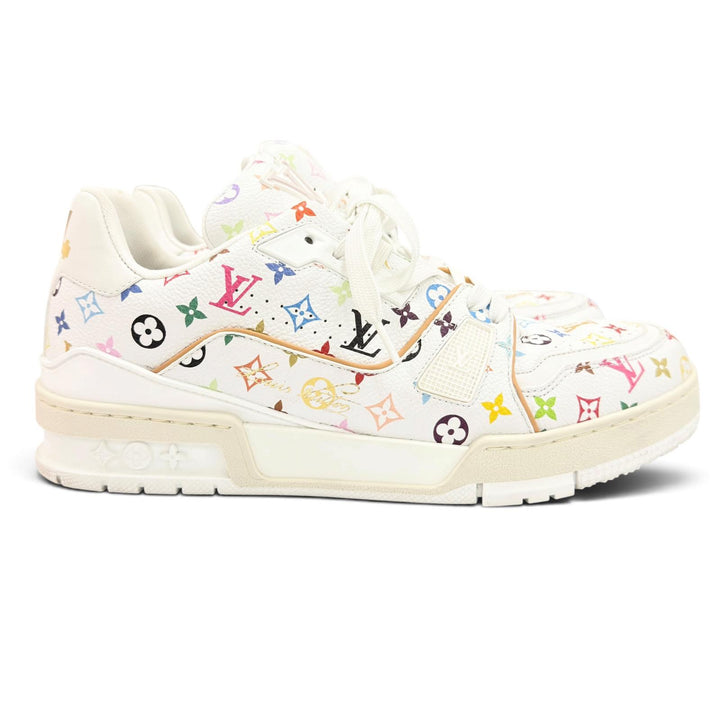 美品●LOUIS VUITTON MURAKAMI ルイヴィトン 村上隆 2024年製 LV トレイナー レザー スニーカー ホワイト 6.5 イタリア製 メンズ 箱付