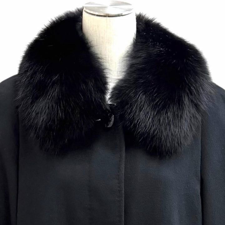 極美品★BALMAIN バルマン カシミヤ100％ 襟FOXファー ロゴボタン付 比翼仕立て ロングコート ブラック 9 日本製 正規品 レディース
