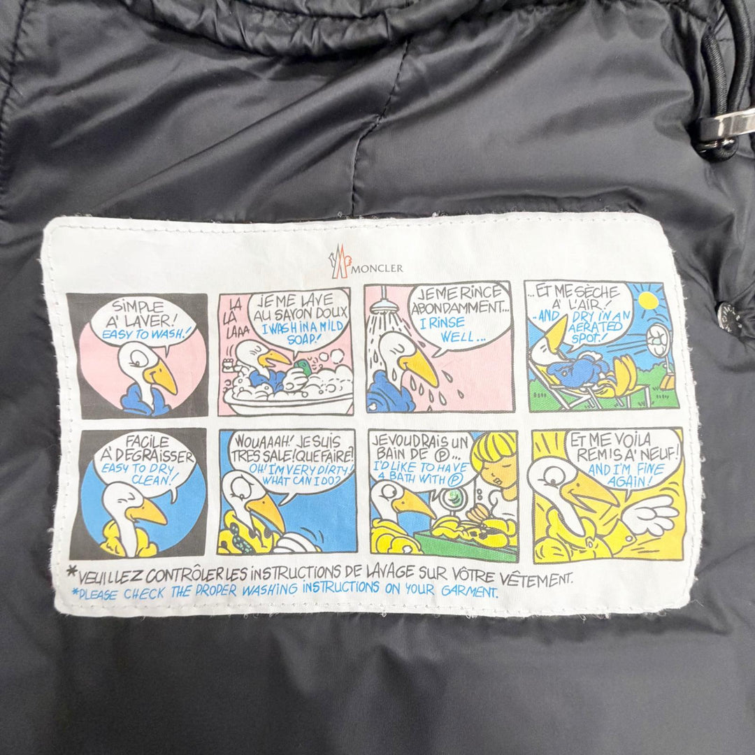 良品△MONCLER モンクレール HERMIFUR エルミファー ロゴワッペン ファー フード付き ダウンコート ブラック 2 正規品 ハンガー付き