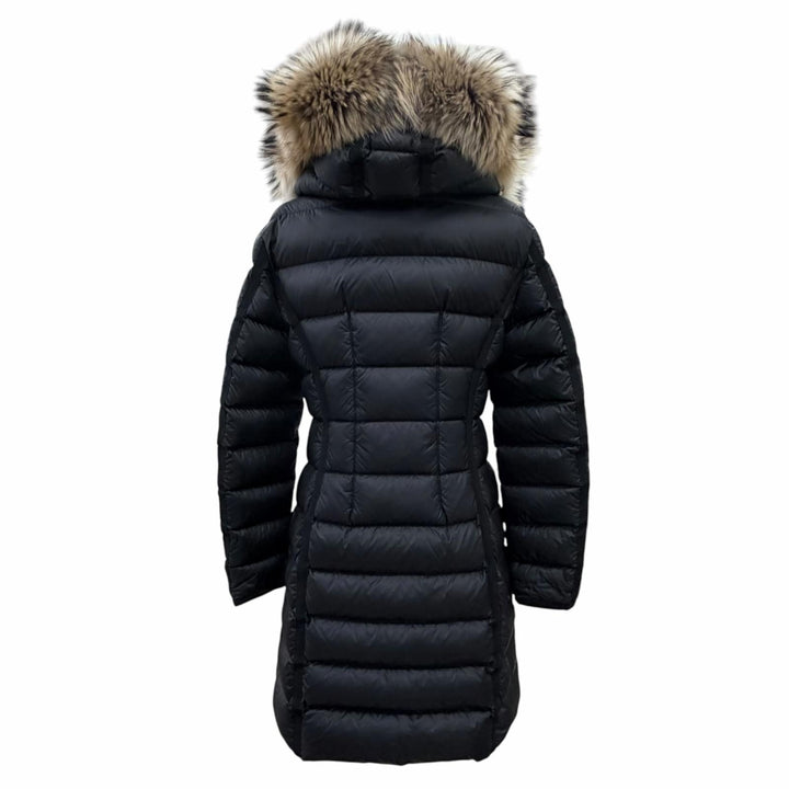 良品△MONCLER モンクレール HERMIFUR エルミファー ロゴワッペン ファー フード付き ダウンコート ブラック 2 正規品 ハンガー付き
