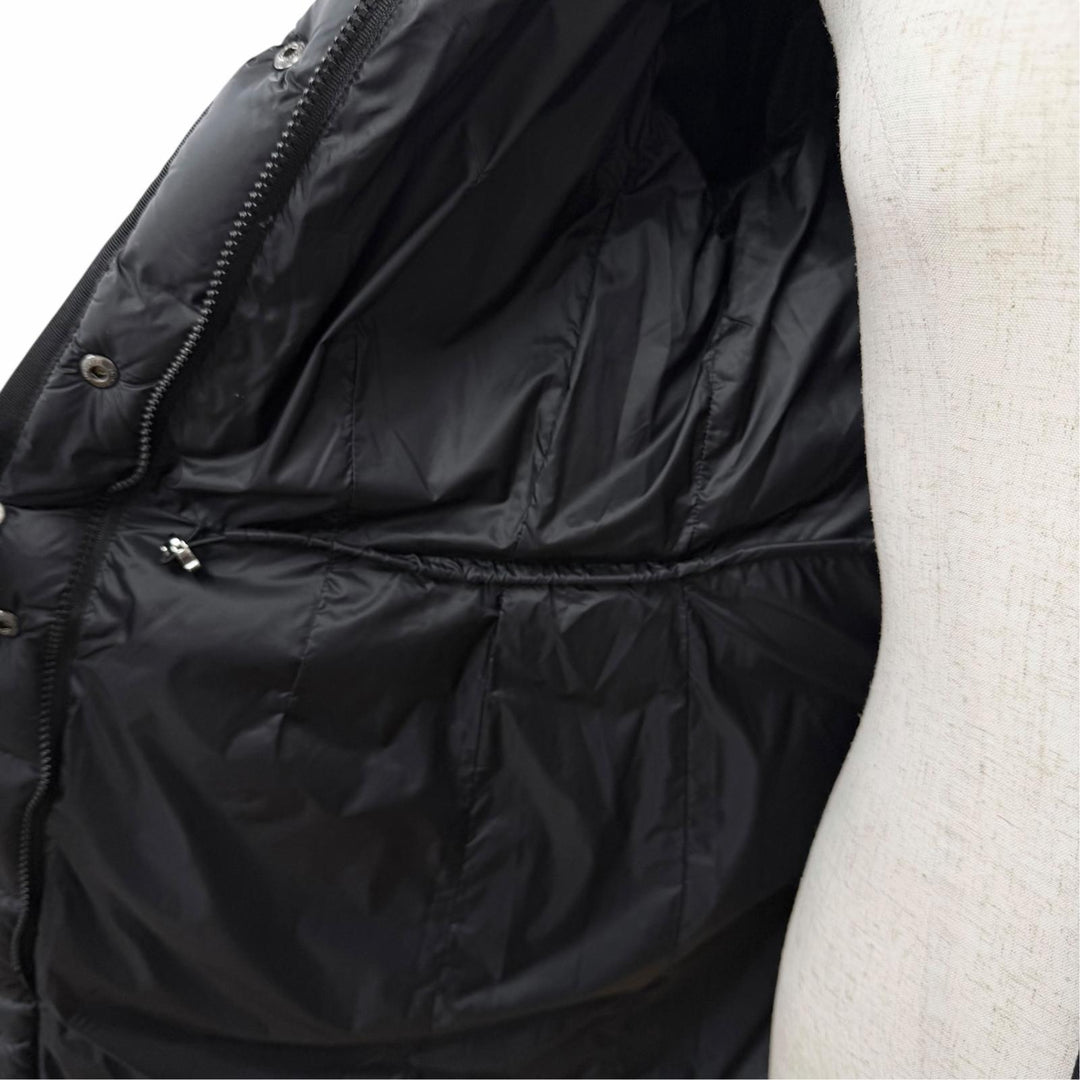 良品△MONCLER モンクレール HERMIFUR エルミファー ロゴワッペン ファー フード付き ダウンコート ブラック 2 正規品 ハンガー付き