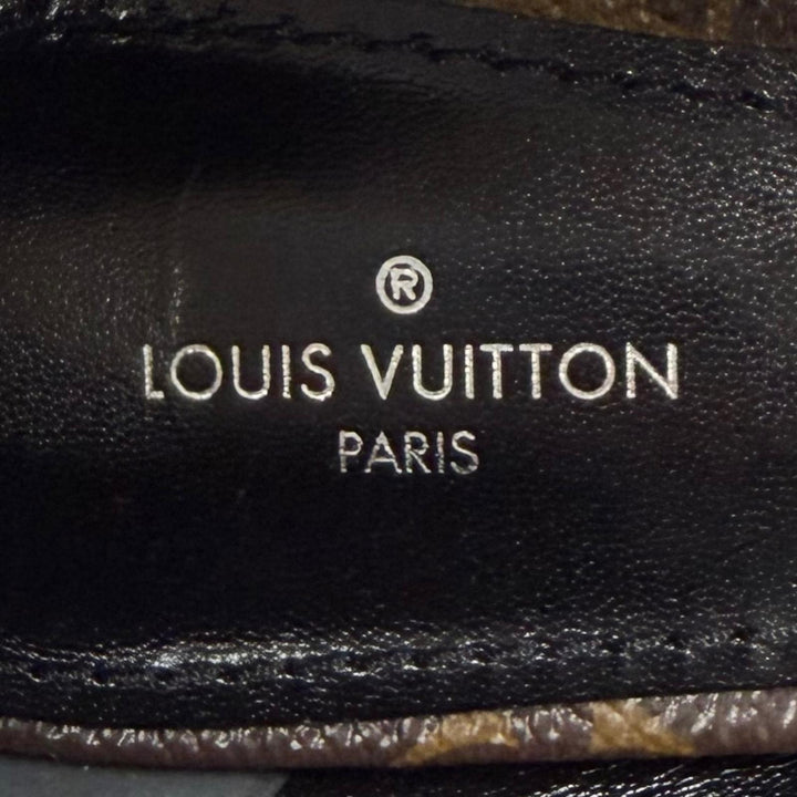 未使用品★LOUIS VUITTON ルイヴィトン アッパーケースライン LV金具 モノグラム スクエアトゥ レザー ローファー ブラウン 37.5 袋付