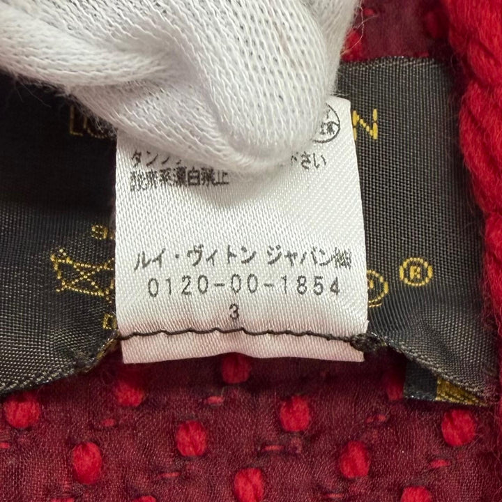 美品★LOUIS VUITTON ルイヴィトン M72432 エシャルプ ロゴマニア ウール シルク混 ルビー モノグラム フリンジ マフラー 伊製 正規品