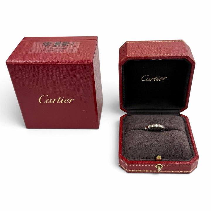 美品★Cartier カルティエ ラニエール 750 ダイヤ9P ロゴ入り ハーフダイヤ リング 指輪 ホワイトゴールド 49（JP9号相当） 重量4.9g
