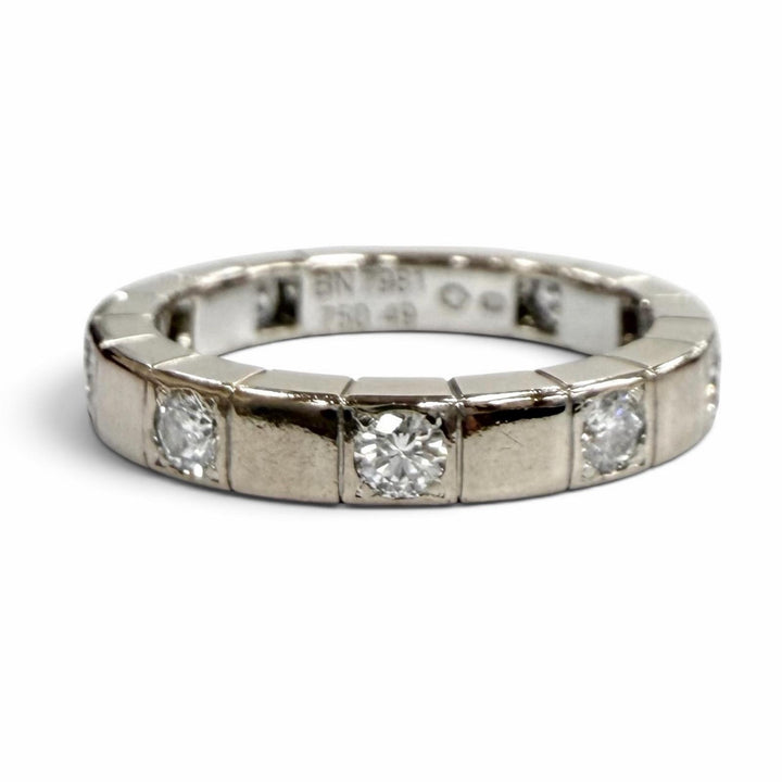 美品★Cartier カルティエ ラニエール 750 ダイヤ9P ロゴ入り ハーフダイヤ リング 指輪 ホワイトゴールド 49（JP9号相当） 重量4.9g