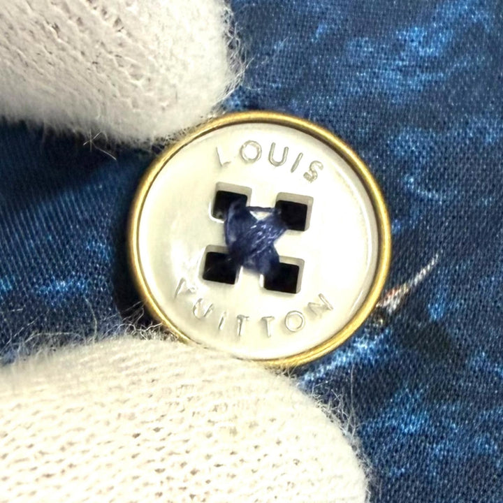 極美品□LOUIS VUITTON ルイヴィトン 25AW プリントモノグラム ショートスリーブシャツ 半袖シャツ ブルー L フランス製 正規品 メンズ