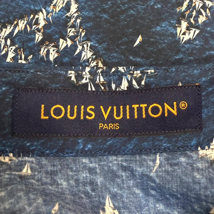極美品□LOUIS VUITTON ルイヴィトン 25AW プリントモノグラム ショートスリーブシャツ 半袖シャツ ブルー L フランス製 正規品 メンズ