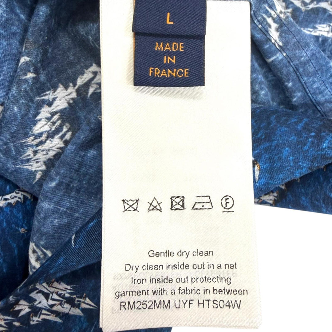 極美品□LOUIS VUITTON ルイヴィトン 25AW プリントモノグラム ショートスリーブシャツ 半袖シャツ ブルー L フランス製 正規品 メンズ
