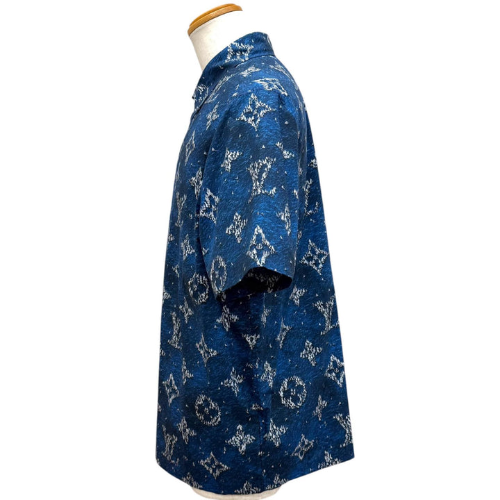 極美品□LOUIS VUITTON ルイヴィトン 25AW プリントモノグラム ショートスリーブシャツ 半袖シャツ ブルー L フランス製 正規品 メンズ