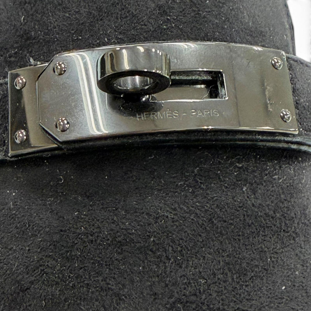 美品▼HERMES エルメス スウェードレザー ケリーバックル Uチップ レザーシューズ ローファー ブラック 42.5 イタリア製 メンズ ビジネス