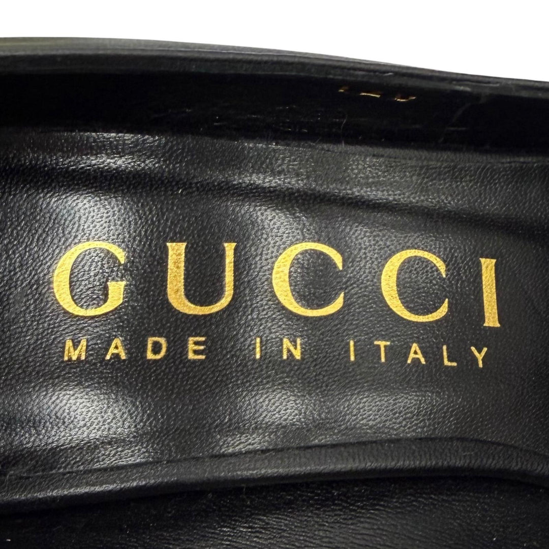 未使用品★GUCCI グッチ 716687 ポインテッドトゥ ピンヒール レザー パンプス ブラック ゴールド 36 イタリア製 箱・保存袋付き