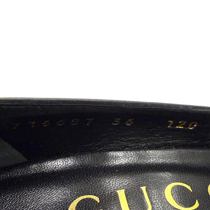 未使用品★GUCCI グッチ 716687 ポインテッドトゥ ピンヒール レザー パンプス ブラック ゴールド 36 イタリア製 箱・保存袋付き