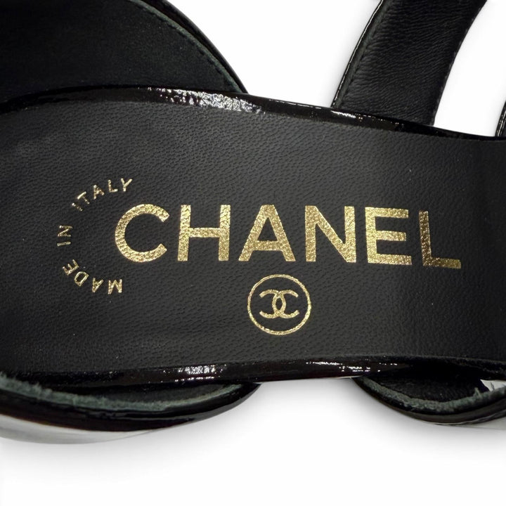 美品★CHANEL シャネル G39048 ココマーク ベルトデザイン ポインテッドトゥ パテントレザー パンプス ブラック 36.5 伊製 箱・保存袋付