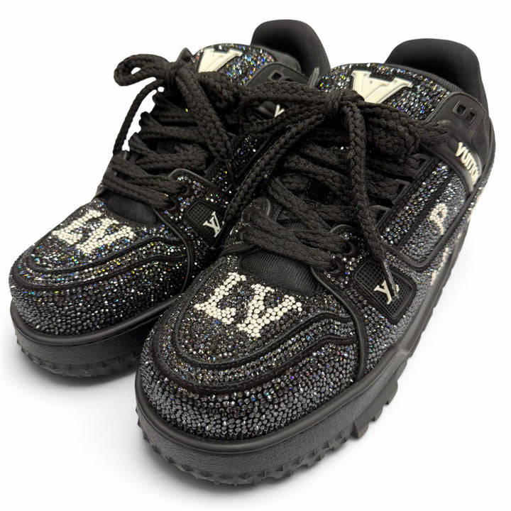 極美品▼LOUIS VUITTON ルイヴィトン LVトレイナーマキシライン スワロフスキー ラインストーン レースアップ スニーカー 8 定価935000円