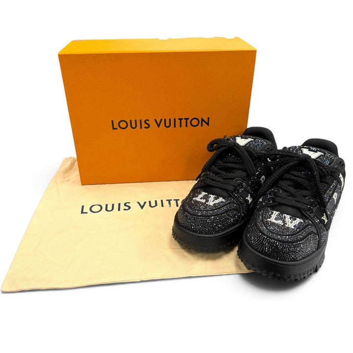 極美品▼LOUIS VUITTON ルイヴィトン LVトレイナーマキシライン スワロフスキー ラインストーン レースアップ スニーカー 8 定価935000円