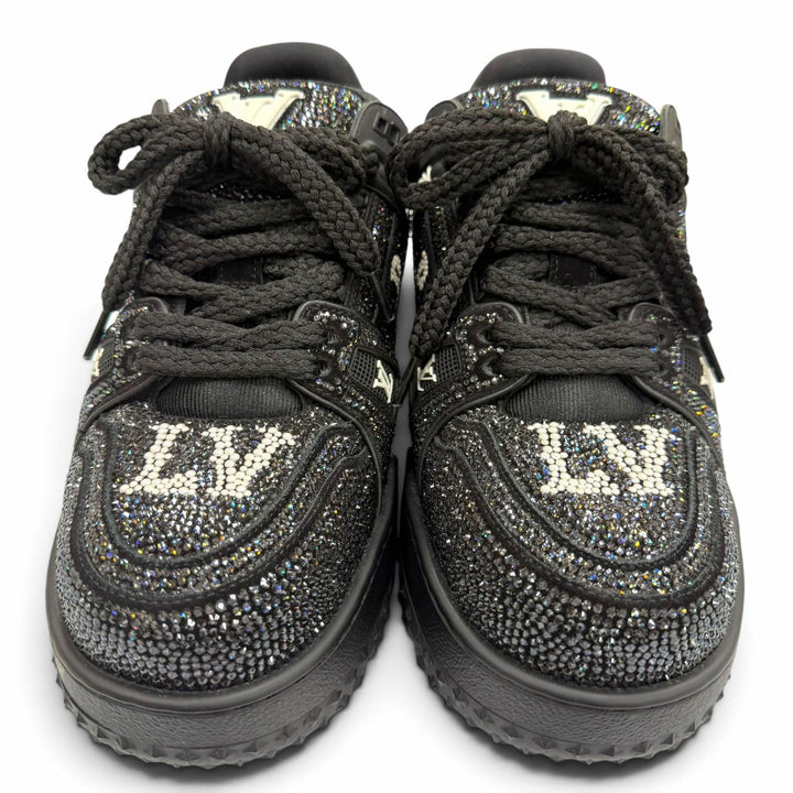 極美品▼LOUIS VUITTON ルイヴィトン LVトレイナーマキシライン スワロフスキー ラインストーン レースアップ スニーカー 8 定価935000円