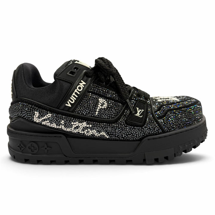 極美品▼LOUIS VUITTON ルイヴィトン LVトレイナーマキシライン スワロフスキー ラインストーン レースアップ スニーカー 8 定価935000円