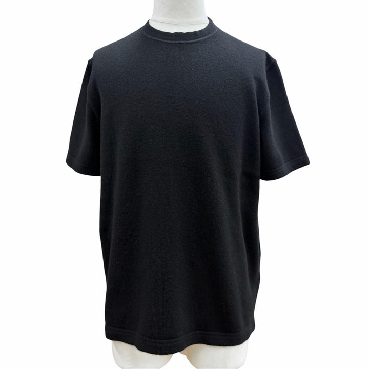 極美品▼BOTTEGAVENETA ボッテガヴェネタ 720364 カシミヤ97% プレーン 三角ステッチ Tシャツ 半袖ニット ブラック XS 正規品 メンズ