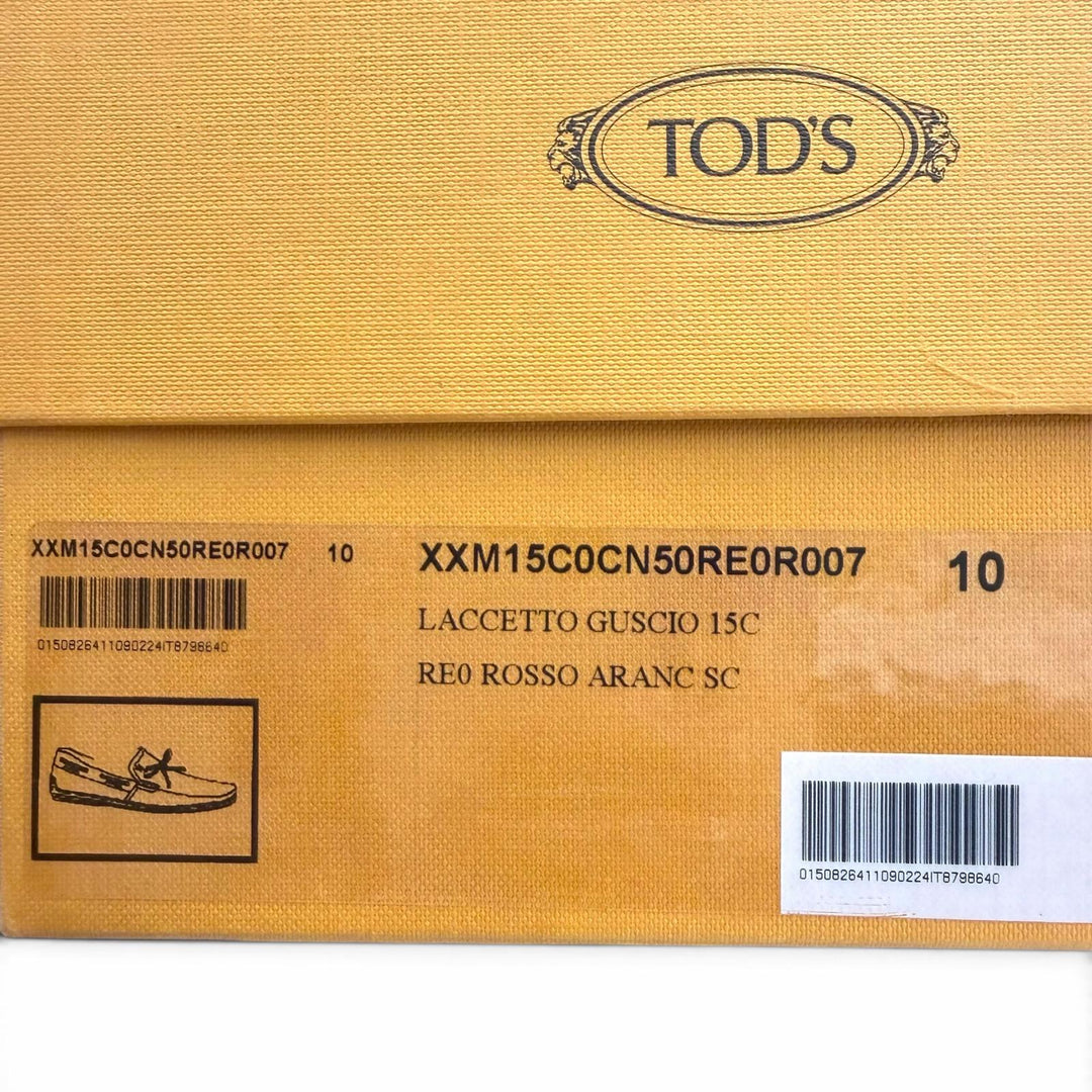 未使用品▼TOD’S トッズ スウェードレザー ロゴ刻印 スリッポン ドライビングシューズ レッド 10 イタリア製 メンズ 箱・保存袋付き