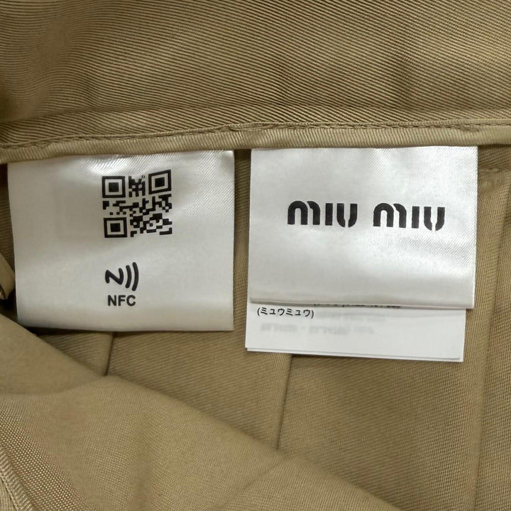 美品★Miu Miu ミュウ ミュウ MG1781 コットン100％ ウエストロゴ カットオフ チノプリーツスカート ベージュ 40 イタリア製 正規品