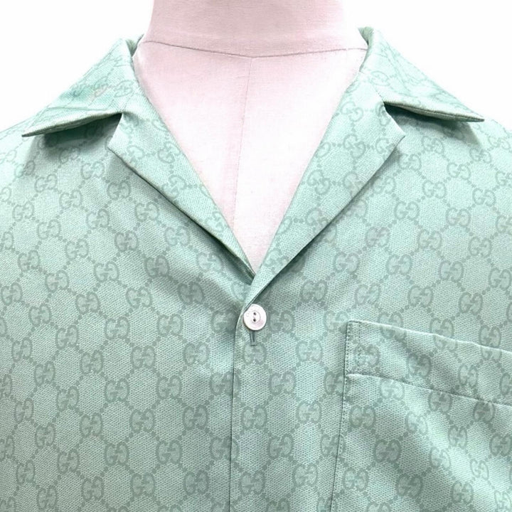 未使用品▼GUCCI YUKO HIGUCHI グッチ ヒグチユウコ 2026年製 864048 シルク100% GG柄 バックプリント 半袖シャツ グリーン 48 正規品