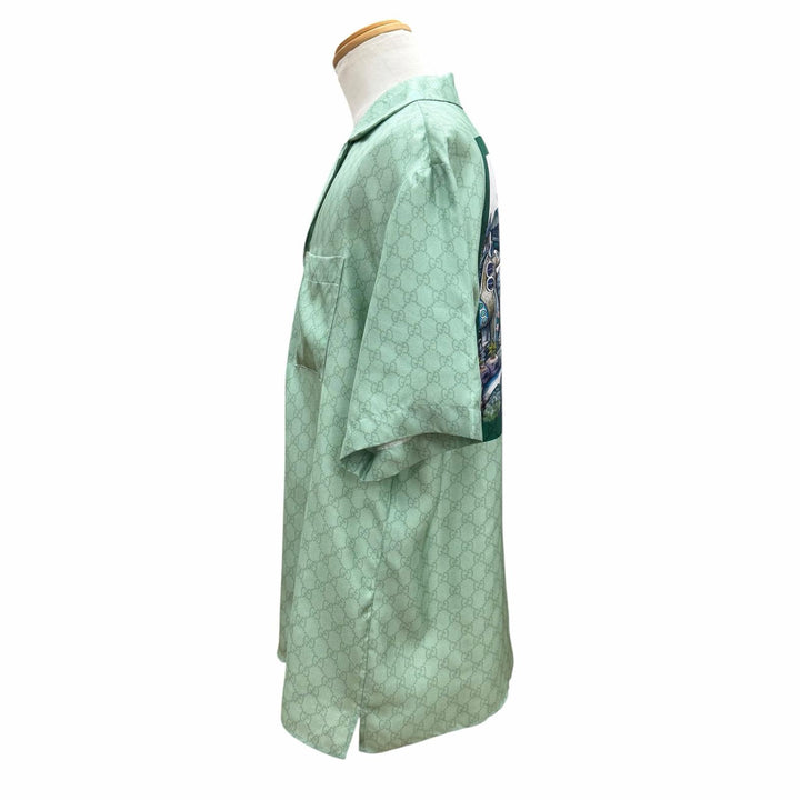 未使用品▼GUCCI YUKO HIGUCHI グッチ ヒグチユウコ 2026年製 864048 シルク100% GG柄 バックプリント 半袖シャツ グリーン 48 正規品