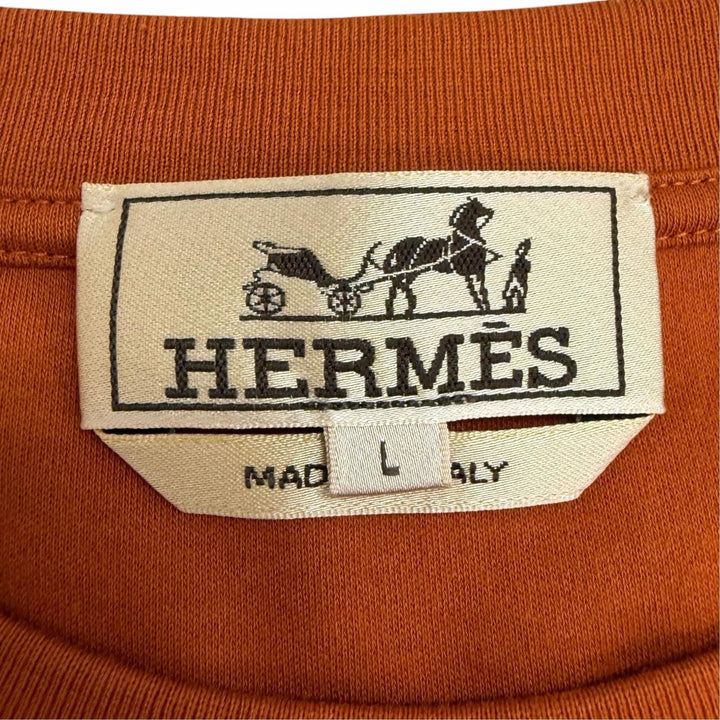 極美品□HERMES エルメス 2026年製 H657805HA ディティール セリエ サドルステッチ 半袖Ｔシャツ ブラウン系 L イタリア製 正規品 メンズ