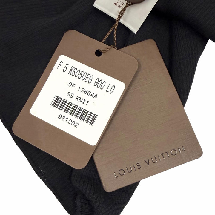 未使用品★LOUIS VUITTON ルイヴィトン ウール シルク混 LVロゴ タイトリブニット クルーネック 半袖 ブラック L フランス製 正規品