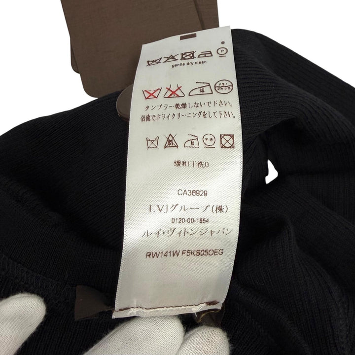 未使用品★LOUIS VUITTON ルイヴィトン ウール シルク混 LVロゴ タイトリブニット クルーネック 半袖 ブラック L フランス製 正規品