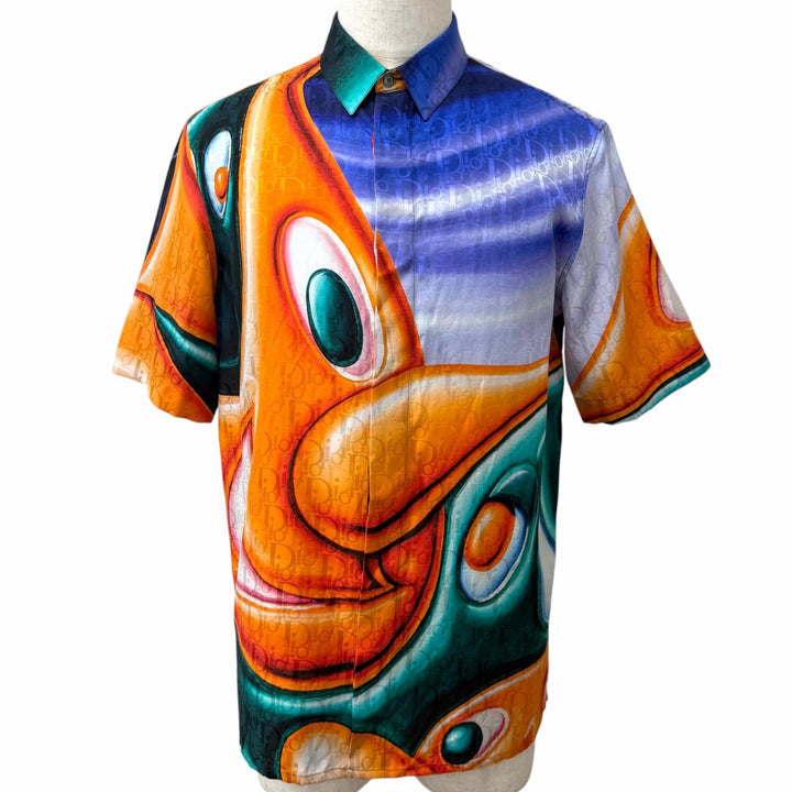 未使用品□DIOR KENNY SCHARF ディオール オム ケニーシャーフ 193C545A5193 シルク52% 総柄 半袖シャツ マルチカラー 38 伊製 正規品