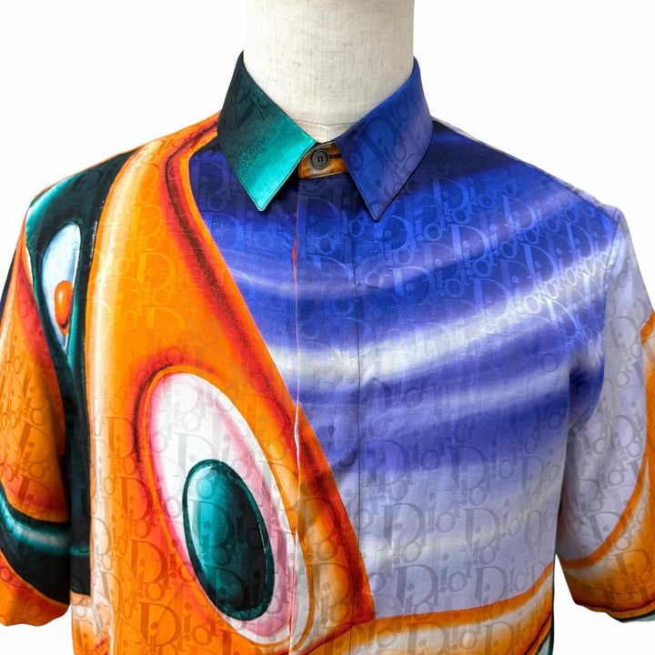 未使用品□DIOR KENNY SCHARF ディオール オム ケニーシャーフ 193C545A5193 シルク52% 総柄 半袖シャツ マルチカラー 38 伊製 正規品