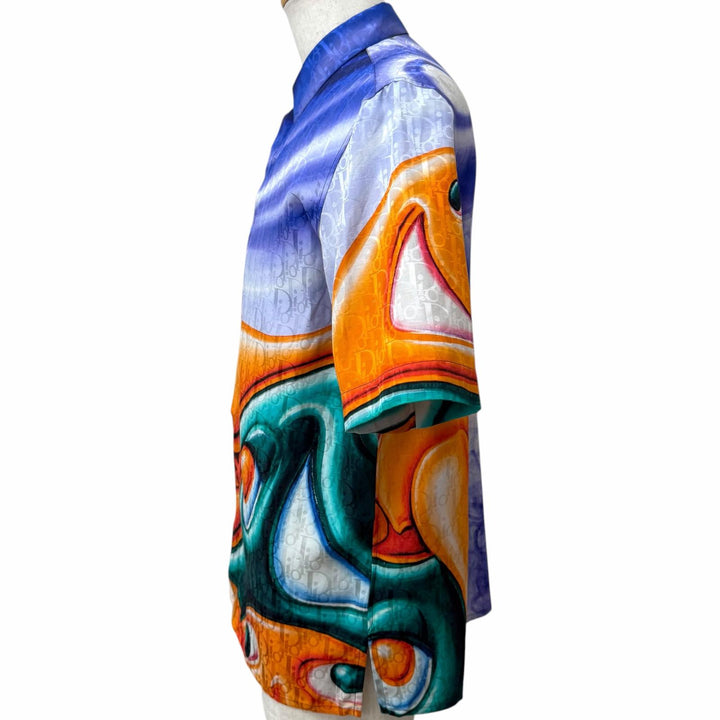 未使用品□DIOR KENNY SCHARF ディオール オム ケニーシャーフ 193C545A5193 シルク52% 総柄 半袖シャツ マルチカラー 38 伊製 正規品