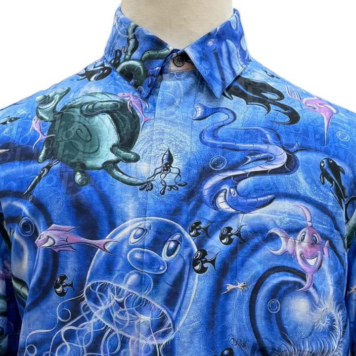 未使用品▼DIOR KENNY SCHARF ディオール オム ケニーシャーフ 033C508A5196 シルク コットン オブリーク 総柄 半袖シャツ 37 正規品