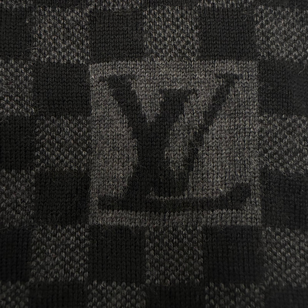美品▼LOUIS VUITTON ルイヴィトン 401910 エシャルプ プティ ダミエ ウール100% マフラー ブラック グレー イタリア製 正規品 メンズ