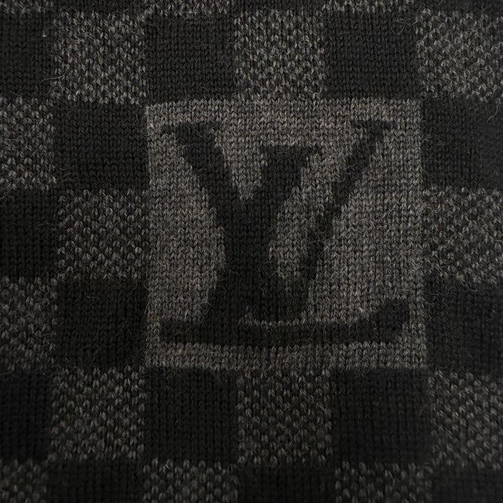 美品▼LOUIS VUITTON ルイヴィトン 401910 エシャルプ プティ ダミエ ウール100% マフラー ブラック グレー イタリア製 正規品 メンズ