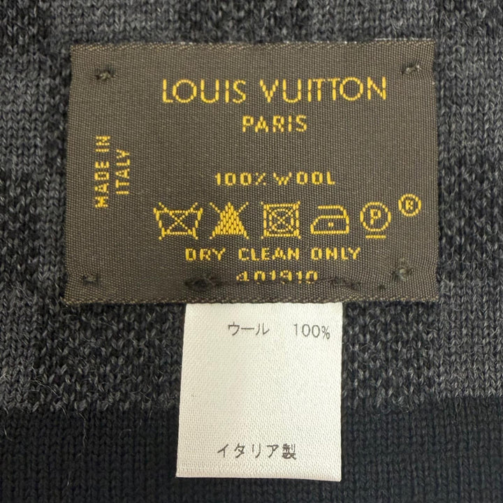 美品▼LOUIS VUITTON ルイヴィトン 401910 エシャルプ プティ ダミエ ウール100% マフラー ブラック グレー イタリア製 正規品 メンズ