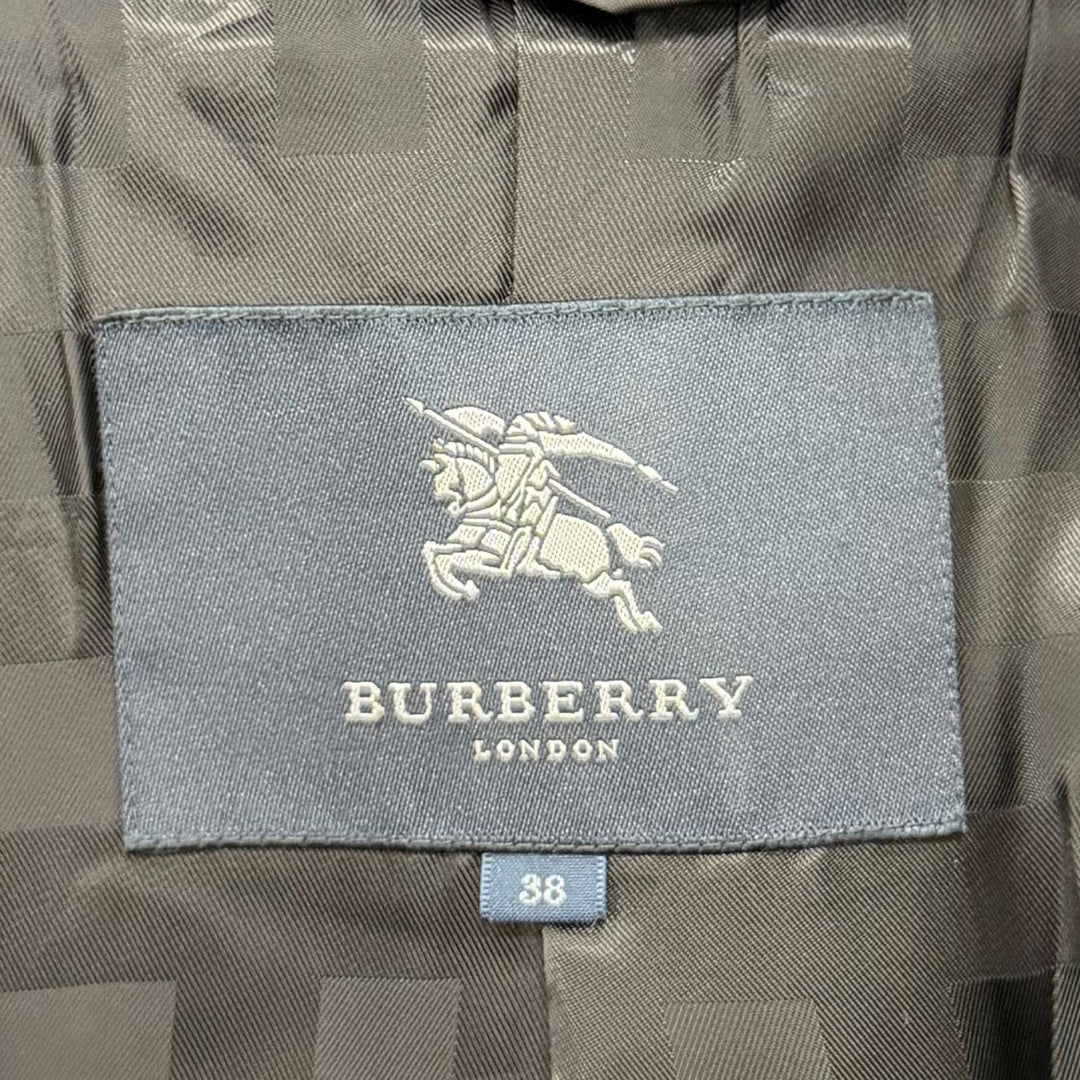 美品☆BURBERRY LONDON バーバリーロンドン ウール カシミヤ混 フォックスファー・ロゴボタン付 コート ブラック 38 正規品 レディース