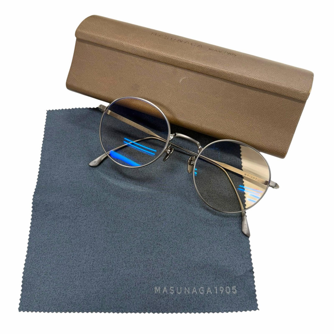 美品▼MASUNAGA by Kenzo Takada マスナガ WRIGHT 12 チタニウム ラウンド アイウェア サングラス ガンメタリック 49□22-145 度入り