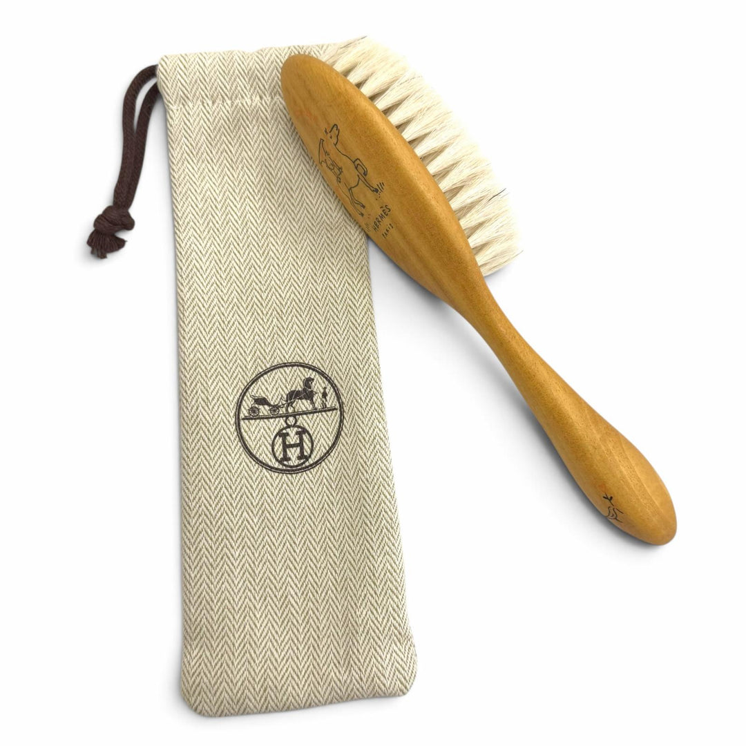 極美品△HERMES エルメス ガブリオル ブラシ シトロニエ 山羊毛 ウッド ヘアブラシ 現行品 ナチュラル フランス製 レディース 保存袋付き