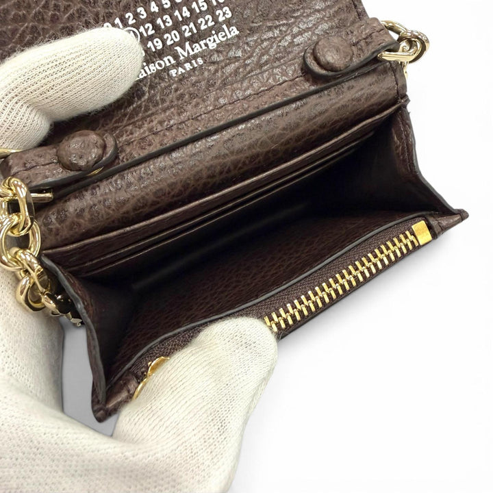 極美品▼Maison Margiela 11 メゾンマルジェラ11 SA3UI0009 4ステッチ レザー チェーン コンパクトウォレット コインケース 二つ折り財布