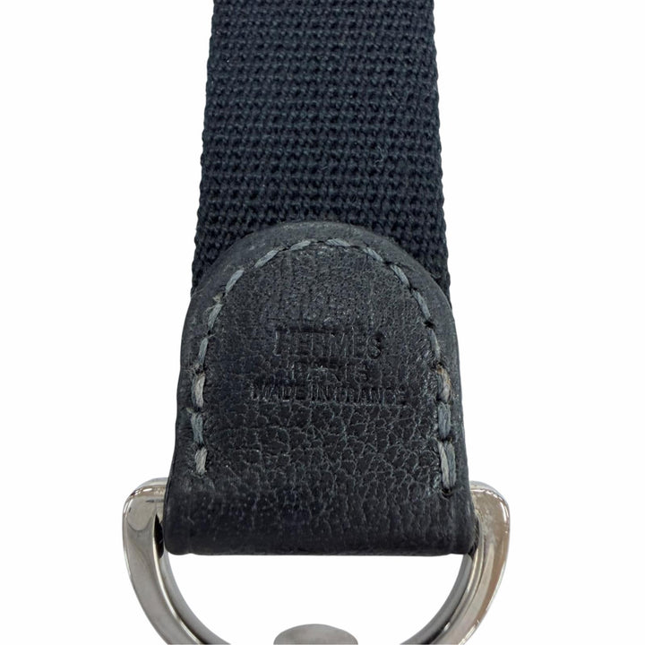 美品☆HERMES エルメス キャンバス シルバー金具 ガーデンパーティ用 ショルダーストラップ ブラック フランス製 レディース 保存袋付き